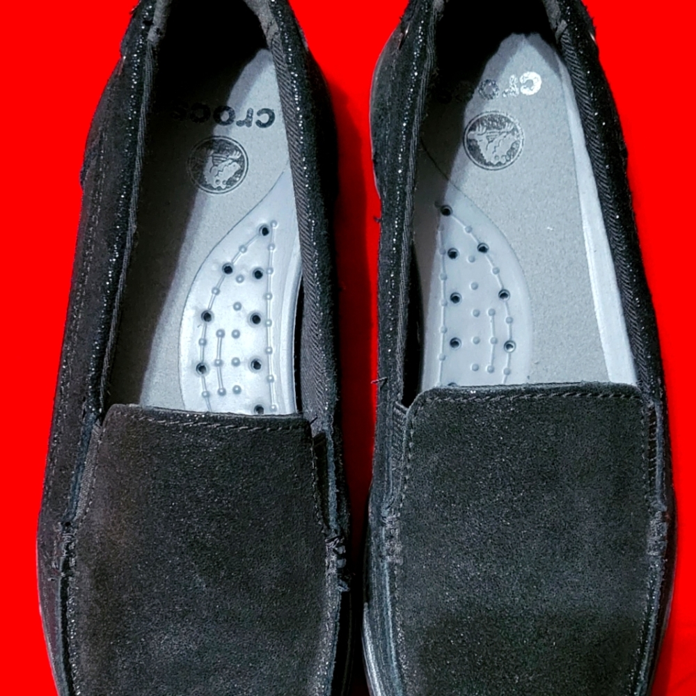 Crocs Shoes | Crocs-Walu Shimmer-BlackSuede Leather SlipOn Loafers-Size 6